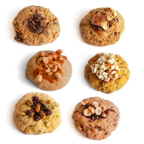 Ručne vyrábané cookies – šesť rôznych príchutí, pohľad zhora